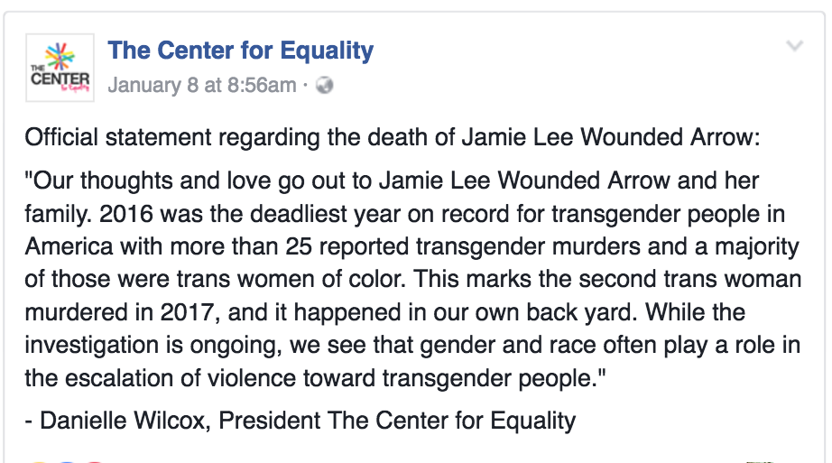Facebook page of The Center for Equality